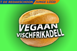 Schriftzug Vegaan Vischfrikadell in Brötchen