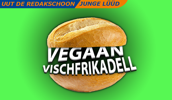 Schriftzug Vegaan Vischfrikadell in Brötchen